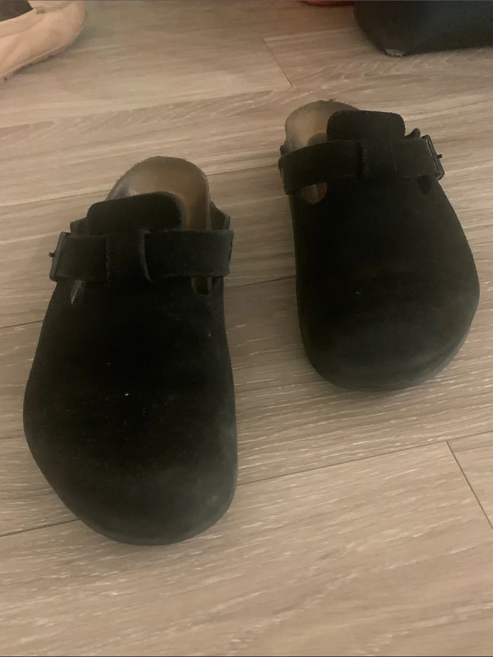 Kids Black Suede Slip-On Clog with Adjustable Strap